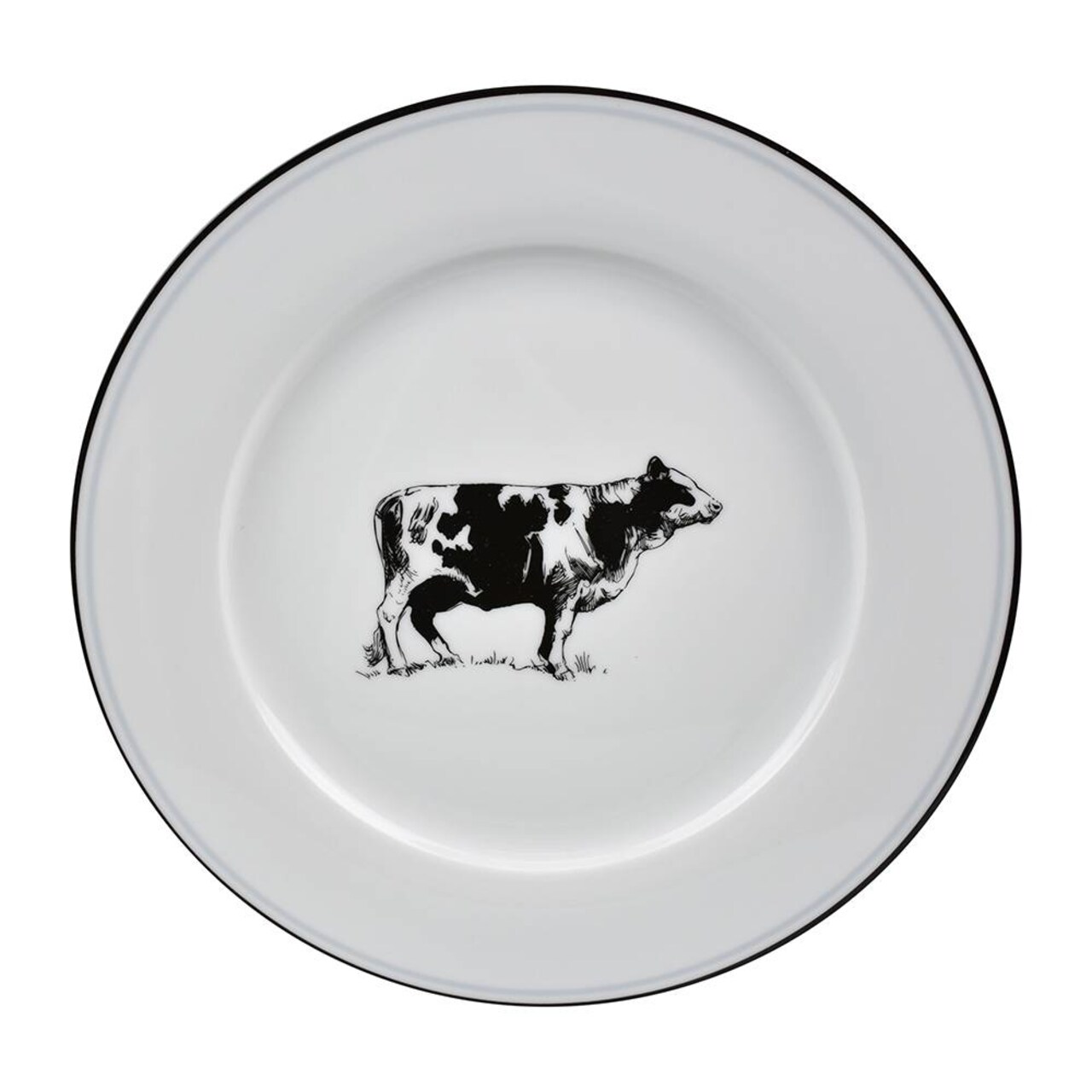 Country Farm Dinner Plate - 11" Farm Animal in Black on White Porcelain, Farmhouse Kitchen Dishes
